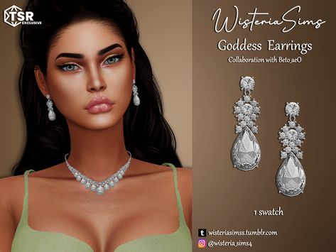 Sims 4 Wedding Dress, Sims 4 Piercings, Goddess Earrings, Sims 4 Tsr, Sims 4 Cas Mods, Sims 4 Body Mods, Ribbon Choker, Goddess Jewelry, Goddess Necklace