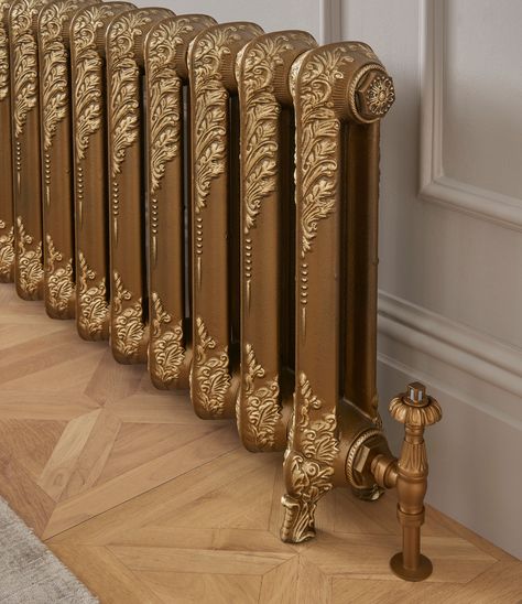 Traditional ornate cast iron radiators for bedrooms, living rooms, hallways, bathroom and kitchens. They aren’t just for heating - they are statement pieces. Perfect for any period home, traditional cottage or school. We offer a wide selection of historically styled Victorian cast iron radiators, cast by methods used over 150 years ago and carefully reproduced from originals. SHOP NOW Radiators Victorian House, Radiator Ideas Bedroom, Radiator Cover Styling, Victorian Terrace House Extension, Victorian Style Room, Victorian Kitchen Ideas, Victorian Hallway Ideas, Period Living Room, Victorian Living Room Decor