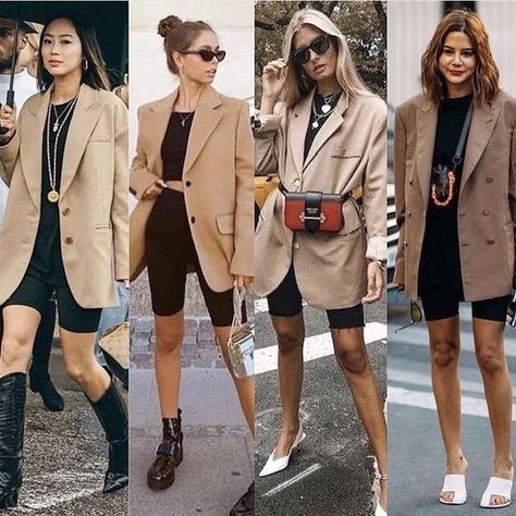 Neutral Blazer Outfit, Short Blazer Outfits, Short Outfit Ideas, Blazer And Shorts Outfit, Love Outfits, Bike Shorts Outfit, Light Blazer, Neutral Outfits, Biker Outfit