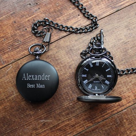 Etsy Groomsmen Gift, Mens Black Pocket Watch - Personalized Groomsman Gifts, for Him, Men, Birthday, Engraved. #afflink Groomsmen Pocket Watch, Father Of The Bride Outfit, Best Man Gifts, Groomsmen Watches, Best Groomsmen Gifts, Groomsmen Proposal Gifts, The Best Man, Groomsmen Gifts Personalized, Men Birthday