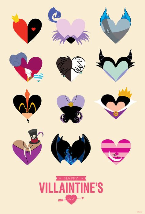 What would Valentine’s Day look like if the Disney Villains took charge? Well, according to this graphic created by our Yellow Shoes Creative Group, it might be completely renamed as “Villaintines Day”. Foto Disney, Anna Pavlova, Disney Valentines, 디즈니 캐릭터, Images Disney, Wallpaper Disney, Disney Side, Tapeta Galaxie, Arte Disney