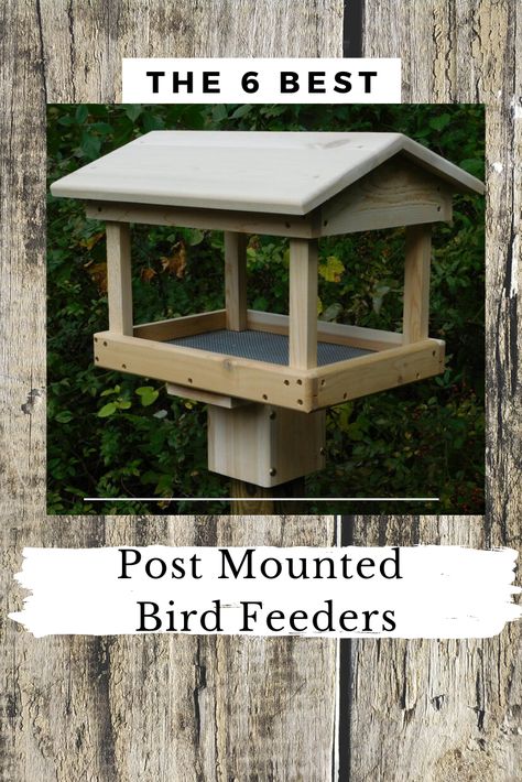 Top 6 bird feeders for mounting on your 4x4 post. Create your own beautiful feeding station with a post mounted feeder.    #birdfeeders #platformfeeders #diybirdfeeder Bird Feeder For Window, Diy Wood Bird Feeder Woodworking Plans, Platform Bird Feeder With Roof, Free Standing Bird Feeders Outdoor, Diy Birdfeeders Wooden, Bird Feeders Diy Wooden Plans, Post Bird Feeder, How To Build Bird Feeders, Diy Standing Bird Feeder