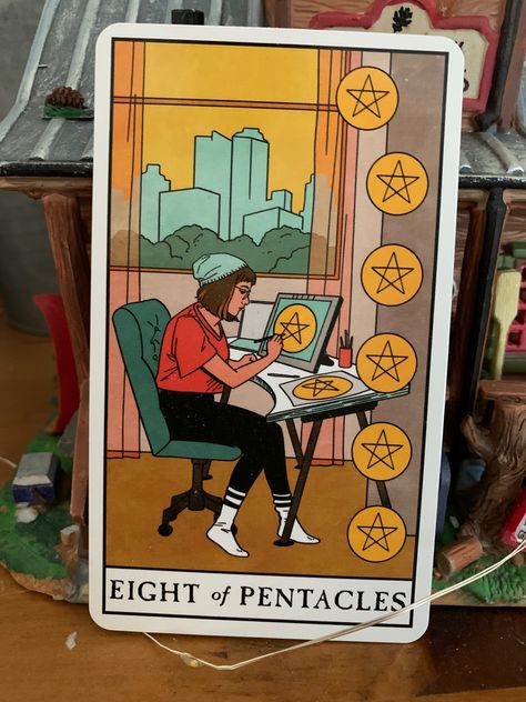 8 Of Pentacles, Eight Of Pentacles Tarot, Modern Witch Tarot Deck, Eight Of Pentacles, Modern Witch Tarot, Witches Tarot Deck, Pentacles Tarot, Angel Cards Reading, Witch Tarot