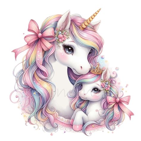 Mother Clipart, Unicorn Artwork, Mom Clipart, Unicorn Mom, Unicorn Clipart, Unicorn And Fairies, Unicorns Clipart, Baby Illustration, Drawing Clipart