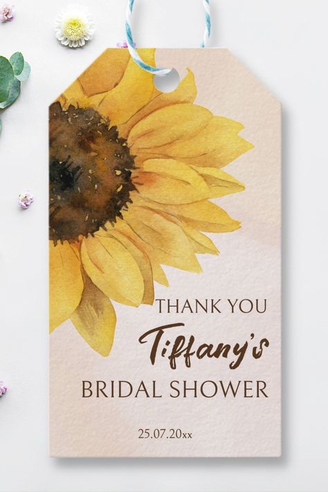 Sunflower favor gift tags bridal shower favors baby shower favors watercolor modern sunflower favor Tiffany Bridal Shower, Shower Favors Baby, Tiffany's Bridal, Sunflower Themed Wedding, Favors Baby Shower, Sunflower Wedding, Wedding Party Favors, Bridal Shower Favors, Shower Favors