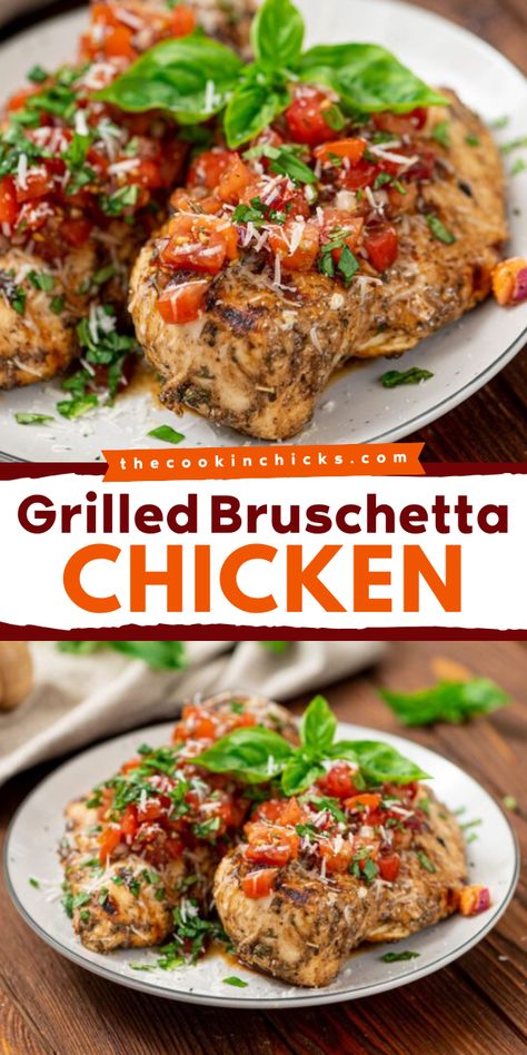 Here's your new go-to Memorial Day party food you shouldn't miss! This easy bruschetta chicken is a low-carb meal that packs a big flavor. With fresh tomatoes, garlic, balsamic, and Italian seasoning, this best grilled chicken recipe is a whole new level! Low Calorie Grilling Recipes, Low Calorie Grilled Chicken, Memorial Day Party Food, Healthy Dinner Choices, Flavorful Chicken Breast Recipes, Best Grilled Chicken Recipe, Best Grilled Chicken, Garlic Balsamic, The Cookin Chicks