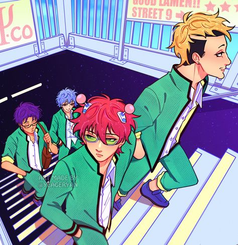 — #saiki art by yeageryan - twitter Saiki Kusuo Aesthetic, Aren Saiki K, Saiki Fanart, Psi Nan, Saiki K, Saiki Kusuo, K Wallpaper, Pretty Drawings, Anime Crossover