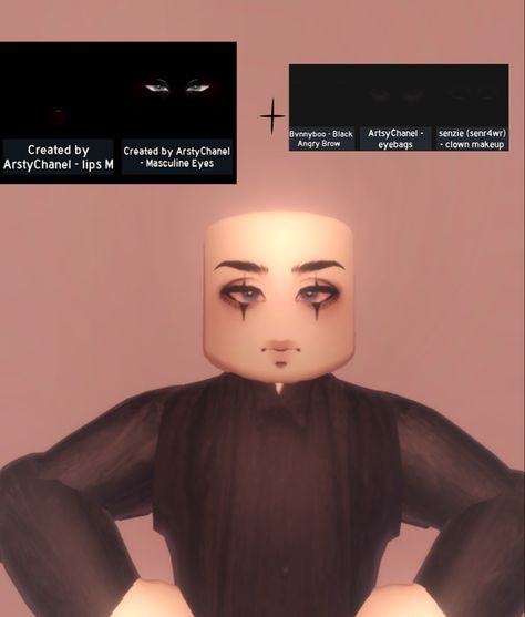 Royale High Male Face Ideas 🤡; #RoyaleHighMasculineFace #RoyaleHigh Rh Male Face Combos, Masc Face Combos Royale High, Royale High Male Faces, Royale High Masc Faces, Masc Corset Combos Royale High, Rh Face Combos, Royale High Faces Ideas, Rh Combos, Royal High Roblox Outfits Boy