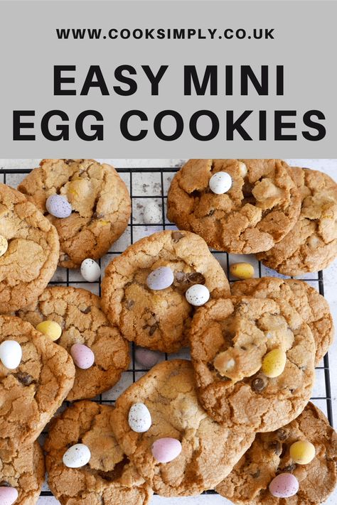 This is one of our favourite cookie recipes. Deliciously sweet, gooey and tasty, it’s quick and easy to make. Cadbury Mini Egg cookies don’t get better than this. All you need to for these Easter cookies is a few ingredients including chocolate chips, sugar and mini eggs. So if you’re looking for Easter recipe ideas then this cookie recipe is for you. #cooksimplyathome Cadbury Mini Egg Cookies, Mini Egg Cookies, Mini Eggs Cookies, Turnip Cake, Fridge Cake, Egg Cookies, Easter Recipe, Basic Cookies, No Egg Cookies