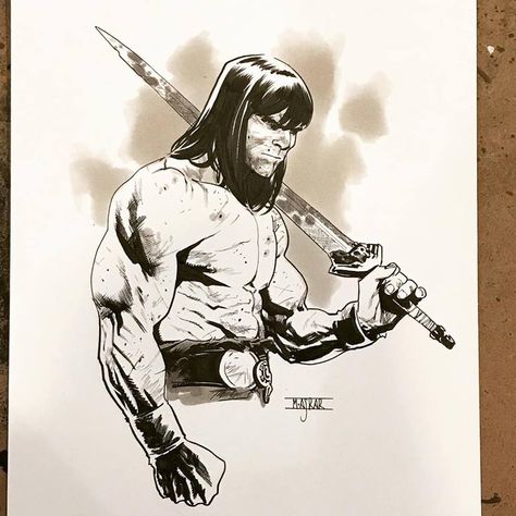 Mahmud Asrar. Conan Comics, Black And White Comics, Conan The Barbarian, Comic Book Artists, Comic Illustration, Comic Covers, Featured Art, Dark Fantasy Art, Art Reference Photos