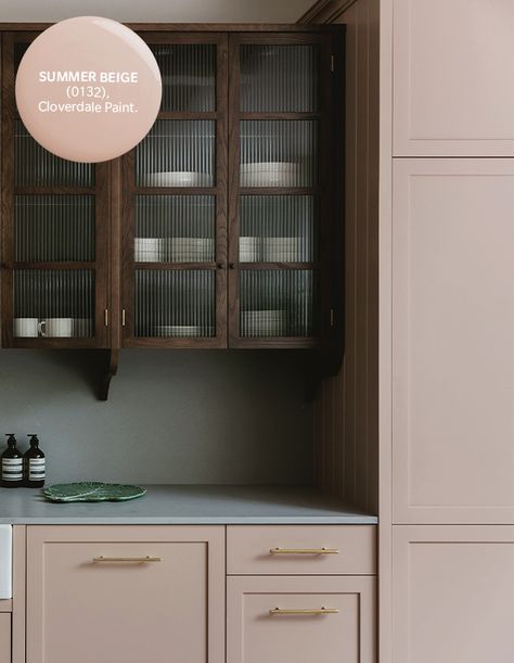 House & Home - 13 Paint Colors We're Loving Right Now Rose Paint Color, Wood Cupboards, Pink Kitchen Cabinets, Cloverdale Paint, Pink Kitchens, Pink Cabinets, Brown Paint Colors, Kitchen Cabinet Inspiration, Beige Paint Colors