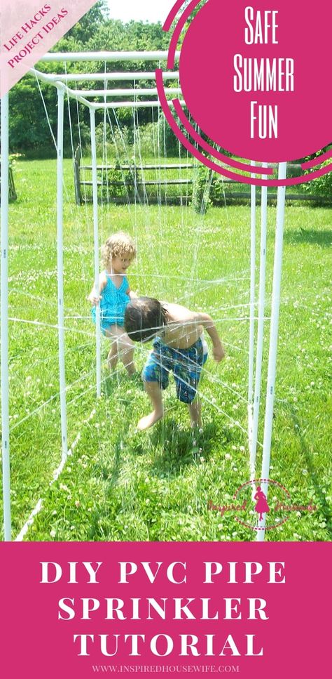 Pvc Pipe Sprinkler, Sprinkler Diy, Pvc Sprinkler, Water Sprinkler For Kids, Sprinkler System Diy, Kids Sprinkler, Water Ideas, Pvc Storage, Dunk Tank