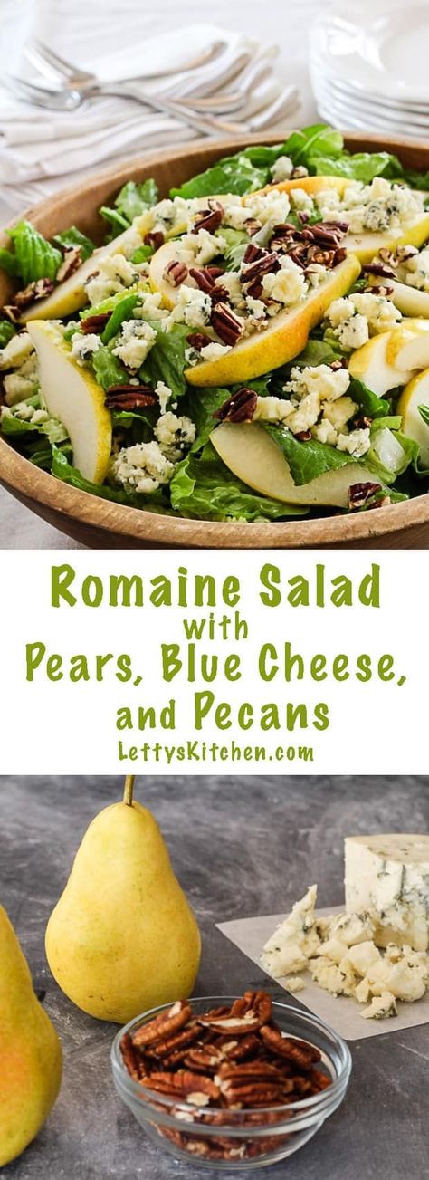 Romaine Salad with Pears, Blue Cheese and Pecans via @lettyskitchen Salad With Pears, Honey Dijon Dressing, Easter Salad, Cheese And Honey, Pear Salad Recipes, Lettuce Salad Recipes, Lettuce Recipes, Easter Meal, Recipes Easter