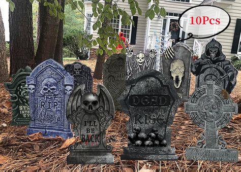 10PCS Halloween Tombstone Decorations Gravestone Decor for Graveyard Headstone Yard Signs Outdoor Lawn Yard Garden Decorations Halloween Yard Stakes - Walmart.com Halloween Yard Stakes, Halloween Graveyard Decorations, Tombstone Decorations, Headstones Decorations, Halloween Lawn Decorations, Halloween Yard Signs, Halloween Graveyard, Halloween Tombstones, Halloween Garden