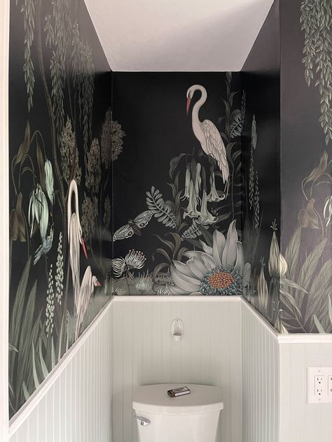 Pale Blue Paint Colors, Hygge & West, Night Heron, Toilet Room, Bathroom Refresh, Small Toilet, Blue Paint Colors, Bathroom Wallpaper, Old Wallpaper