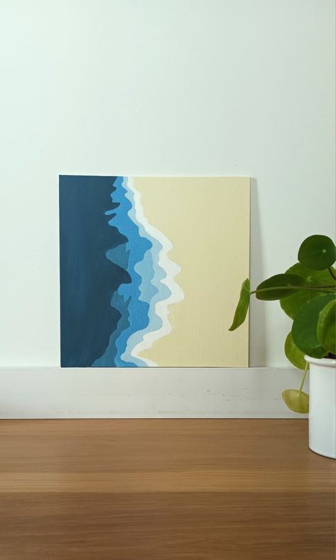 Ocean Aesthetic Painting Easy, Minimalist Ocean Painting, Easy Painting Ideas On Canvas Beach, Minimalist Painting Ideas On Canvas, Simple Ocean Painting, Acrylic Wave Painting, Skateboard Painting, Handpainted Tote, Ocean Mural