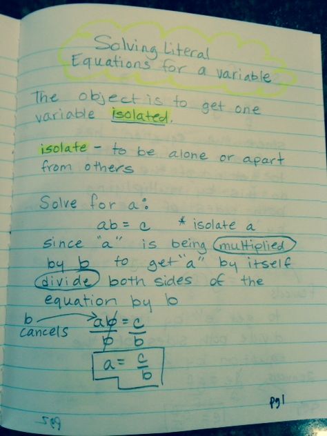 literal equations pg 1 Literal Equations Notes, Zone Meals, Equations Notes, Algebra Math, Literal Equations, High School Algebra, School Routine For Teens, School Algebra, Math Answers