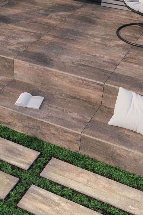 So love these wood effect outdoor tiles - a great alternative to decking. Hard-wearing with little or no maintenance needed plus frost and anti-slip resistant. Win-Win comes to mind! #outdoortile #outdoortiles #patiotile #patiotiles #patiodesign
#woodeffect #porcelaintiles #homerenovation #homeimprovement #tiles360 Wood Effect Porcelain Patio, Wood Look Tile Outdoor Patio, Non Slip Outdoor Tile, Outdoor Wood Tiles, Deck Lattice, Outdoor Wood Flooring, Office Exterior, Timber Tiles, Wood Look Tile Floor