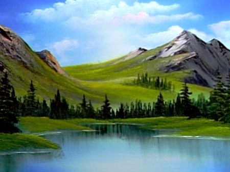 TwoInchBrush | Bob Ross Database - List of all Bob Ross paintings Bob Ross Art, Simple Oil Painting, Fall Canvas Painting, Bob Ross Paintings, Mountain Landscape Painting, The Joy Of Painting, Pastel Sec, Lake Painting, Canvas Painting Tutorials