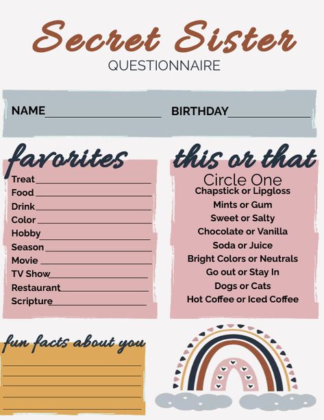 Secret Sister Questionnaire Free Printables, Secret Sister Questionnaire, Santa Questionnaire, Secret Friend, Thanksgiving Worksheets, Questionnaire Template, Secret Sister, Kindle Book Cover, Secret Sisters