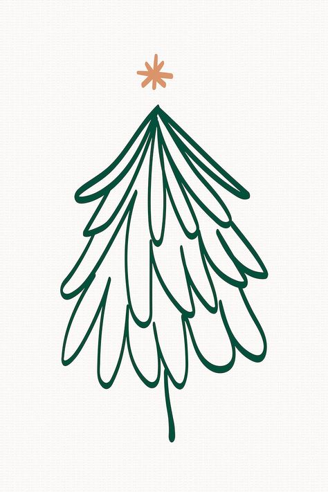 Cute Christmas tree sticker, hand drawn doodle in green vector | free image by rawpixel.com / Busbus Minimalist Christmas Tree Drawing, Christmas Minimalist Illustration, Christmas Simple Drawings, Christmas Village Drawing, Simple Christmas Designs, Christmas Line Art, Christmas Sketches, Christmas Tree Sticker, Botanical Christmas