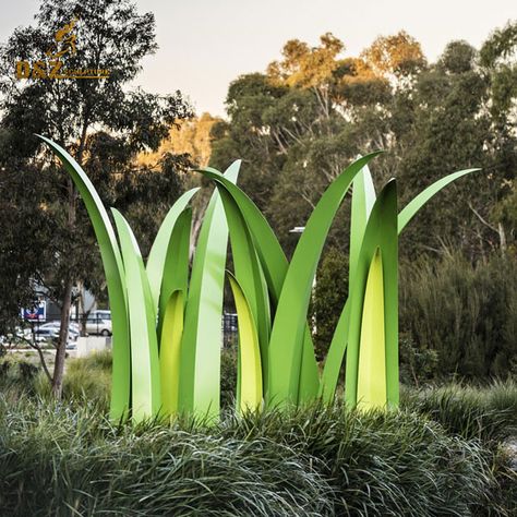 large modern green stainless steel glass design sculpture Enchanted Forest Decorations, Deakin University, Entrance Signage, Grass Tree, Sculpture Studio, Residential Landscape, Garden Sprinklers, Design Sculpture, Garden Sculptures