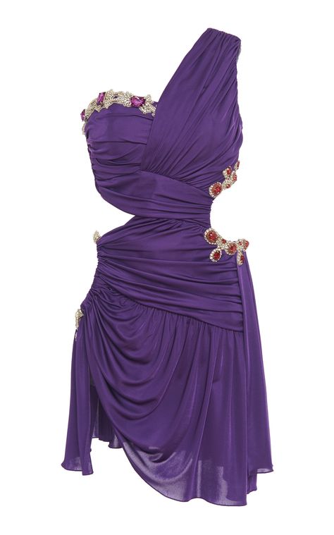 Jewel Embellished Ruched Dress by MOSCHINO for Preorder on Moda Operandi Moschino Fashion, Moschino Dress, 90s Runway Fashion, Purple Dresses, Fashion Unique, Young Fashion, Kpop Fashion Outfits, Fancy Outfits, Women's Handbags