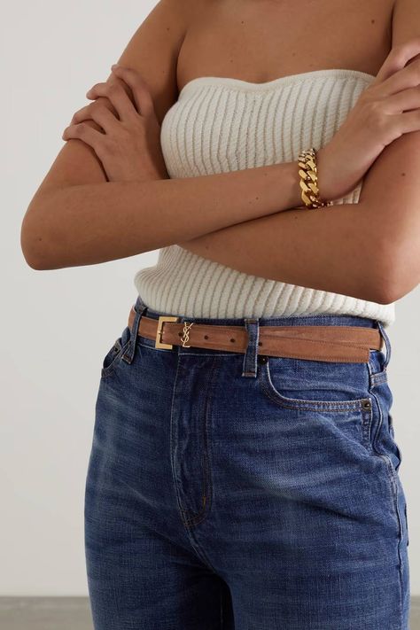 6 Summer Accessories That We're Donating This Season | Who What Wear Brown Belt Outfit Jeans, Saint Laurent Belt Outfit, Outfits With Belts And Jeans, Cute Belts For Jeans, Ysl Belt Outfit, Brown Belt Outfit Women, Jeans With Belt Outfit, Brown Belt Outfit, Saint Laurent Belt