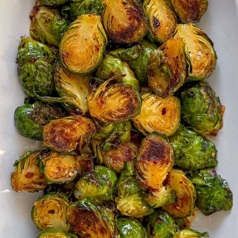 Hot Honey Brown Butter Brussels Sprouts Brown Butter Brussel Sprouts, Brown Sugar Brussel Sprouts, Steamed Brussel Sprouts, Honey Brussel Sprouts, Honey Carrots, Brown Butter Sauce, Aleppo Pepper, Hot Honey, Honey Butter