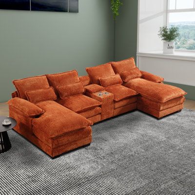 Orange Couches, U Shaped Couch, Shape Sofa, U Shaped Sectional Sofa, Couch With Chaise, Shaped Sofa, U Shaped Sofa, Plush Sofa, Modern Couch