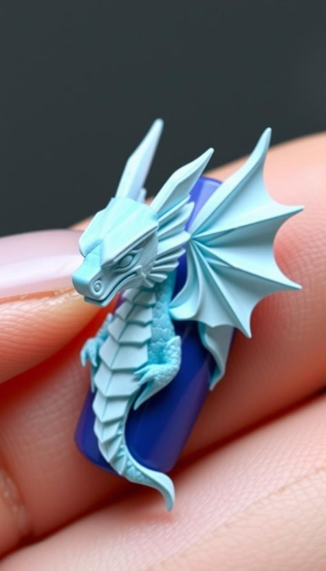 Angular 3D dragon shapes with geometric scale details 🐉 #DragonNails #3DNailDesign 3d Origami Dragon, Dragon Nail Art, Dragon Nails, 3d Nail Designs, 3d Dragon, Origami Dragon, 3d Origami, Nail Arts, Origami