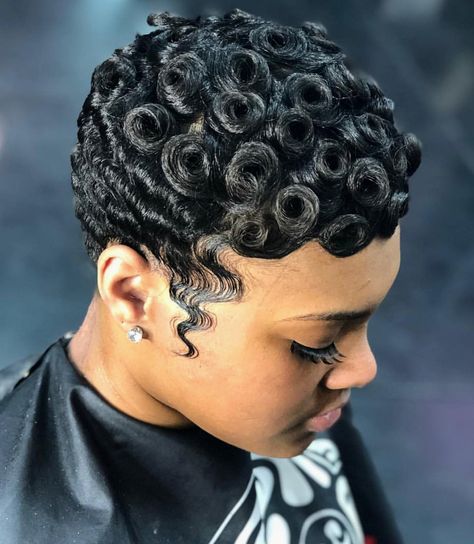 Them pin curls, though!!! Braided Updo Natural Hair, Perm Cut, Hair Dues, Relaxed Hairstyles, Finger Waves Short Hair, Fav Hairstyles, Pin Curl, Short Hair Styles African American, Short Relaxed Hairstyles