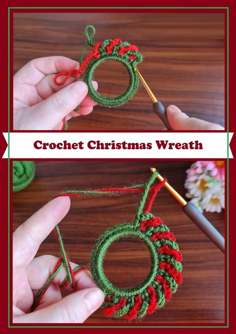 How to Crochet a Christmas Wreath – Tutorials & More Crochet Christmas Wreath, Crochet Christmas Ornaments Free, Crochet Ornament Patterns, Christmas Crochet Patterns Free, Crochet Wreath, Crochet Christmas Gifts, Cozy Crochet Patterns, Crochet Xmas, Handmade Christmas Crafts