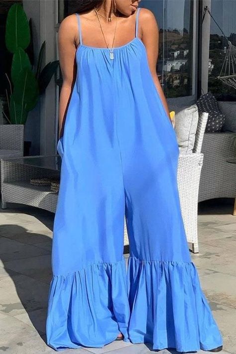 f337d999d9ad116a7b4f3d409fcc6480desc45621879ri African Jumpsuits For Women, Pola Jumpsuit, African Jumpsuit, Purple Jumpsuit, Style Bleu, Chiffon Jumpsuit, Yellow Jumpsuit, Blue Overalls, Jumpsuit Casual