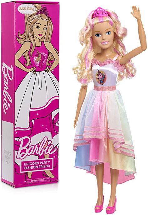 barbie 28 inch doll unicorn party fashion Brown And Pink Hair, Giant Doll, Unicorn Barbie, Doll Blonde Hair, Barbie Books, Barbie Doll Set, Play Barbie, Barbie Images, Princess Toys