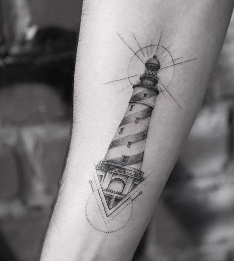 30+ Lighthouse Tattoo Ideas | Art and Design Lighthouse Tattoo Meaning, Sisters Tattoo, Anker Tattoo, Lighthouse Tattoo, Tattoo Trend, Tattoo Meaning, Bioshock, Fine Line Tattoos, Light House