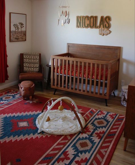 Nursery Ideas Western Theme, Southwest Nursery Girl, Southwest Baby Nursery, Old Western Nursery, Native American Interior Design, Boho Western Nursery, Mexican Nursery, Native American Nursery, Forest Baby Rooms