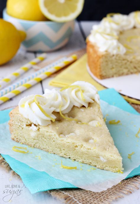 Lemon Cookie Cake - soft and chewy and full of refreshing lemon flavor! Lemon Cookie Cake, Best Lemon Cake Recipe, Life Love And Sugar, Lemon Cookies Easy, Lemon Blueberry Cupcakes, Baby Cookie, Non Gender, Lemon Cookie, Lemon Cake Recipe