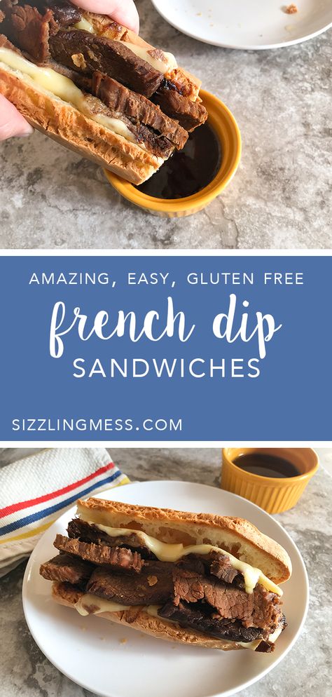 Eat With Alyssa French Dip, Gluten Free French Dip Crock Pot, Gluten Free French Dip Sandwiches, Gluten Free Au Jus Recipe, Gluten Free French Dip, French Dip Recipe, Top Round Roast Recipe, French Dip Au Jus, French Dip Sandwich Crockpot