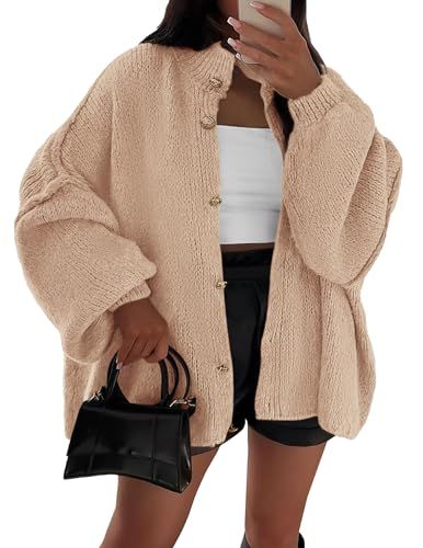 PRETTYGARDEN Women's Winter Button Down Cardigan Sweaters Mock Neck Lantern Long Sleeve Chunky Knit Jacket Trendy Outerwear Jackets For Women Fall, Cute Fall Fashion, Fall Sweaters For Women, Trendy Outerwear, Drop Shoulder Cardigan, Bodycon Tank Dress, Fall Cardigans, Trendy Jackets, Cardigan Sweaters