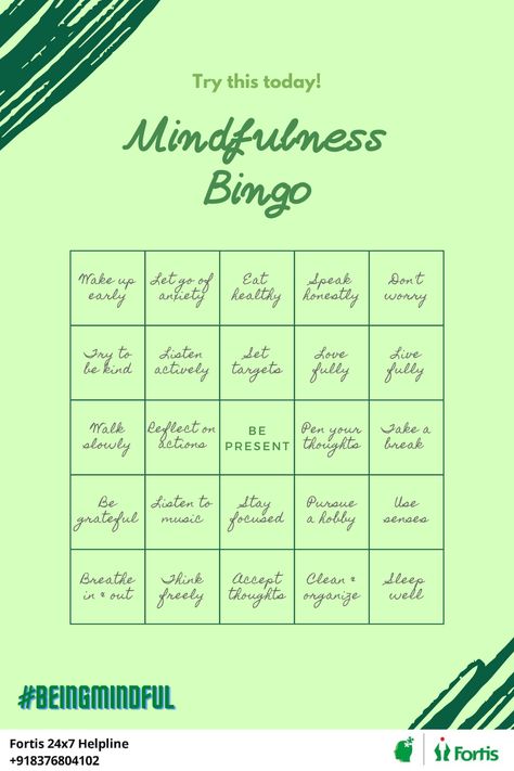 Are you trying to be more mindful in your daily life but finding it difficult because of your hectic life? Instead of trying to do everything all at once, try the mindful way. We suggest you start small by building a single routine at a specific time each day that includes a mindful activities. Use this bingo games consisting of ideas for mindfulness activities that can be added to any busy day! Try to get through the various rows and columns, one task at a time, and complete it within a week! Mindfulness Bingo For Adults, Mindfulness Bingo, Employee Activities, Mindfulness Activities For Adults, Social Skills Group Activities, Group Activities For Adults, Health Awareness Poster, One Task At A Time, Group Counseling Activities