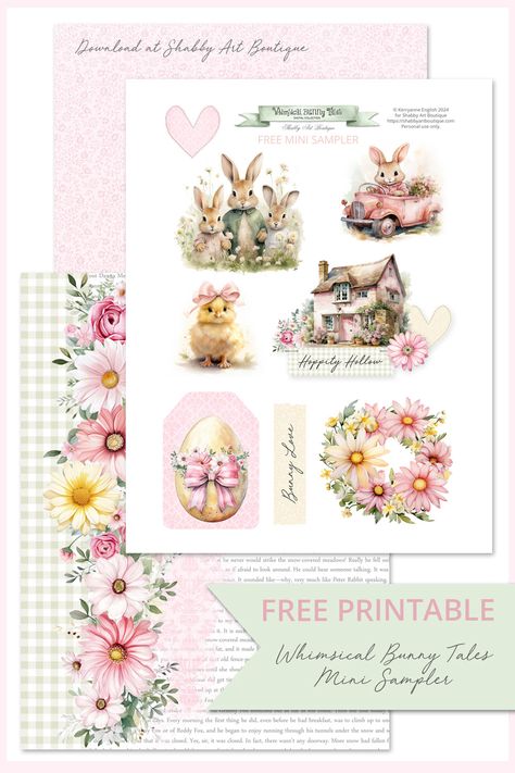 Hi creative friends, Last week I introduced you to my delightful new Etsy kit, Whimsical Bunny Tales, which features the charming Bunny community residing on Hopscotch Lane. Adorable bunnies, blooming flowers, quaint cottages, and whimsical vehicles are just a few of the enchanting elements included in this collection. It is a springtime wonderland with a color palette reminiscent of blooming gardens and sun-kissed afternoons. Are you ready to hop into a world of whimsy and charm with my adorabl Shabby Art Boutique, Whimsical Bunny, Adorable Bunnies, Free Vintage Printables, Art Boutique, Easter Printables Free, Creative Friends, Quaint Cottage, Women's Ministry