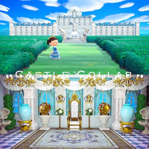 Acnh Castle Custom Design, Acnh Castle Interior, Animal Crossing Castle, Michelle Animal, Acnh Castle, Cloud Kingdom, Royal Animals, Castle Window, Castle Interior