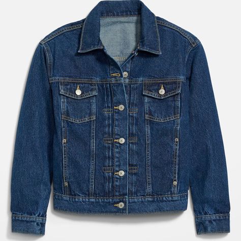 Nwt Old Navy Classic Jean Jacket Color: Dark Wash Spread Collar Long Sleeves Buttoned Cuffs Full-Button Front Button-Flap Pockets On-Seam Pockets Non-Stretch Denim 95% Cotton 5% Recycled Cotton Imported Relaxed Fit Hits Just Below Waist Models Are Approx. 5'9" And Wear Sizes S (4), L (12), And Xl (18) Pet And Smoke Free House Dark Jean Jacket, Dark Wash Denim Jacket, Old Navy Jean Jacket, Navy Denim Jacket, White Jean Jacket, Distressed Jean Jacket, Jean Jacket Women, Lined Jeans, Blue Jean Jacket