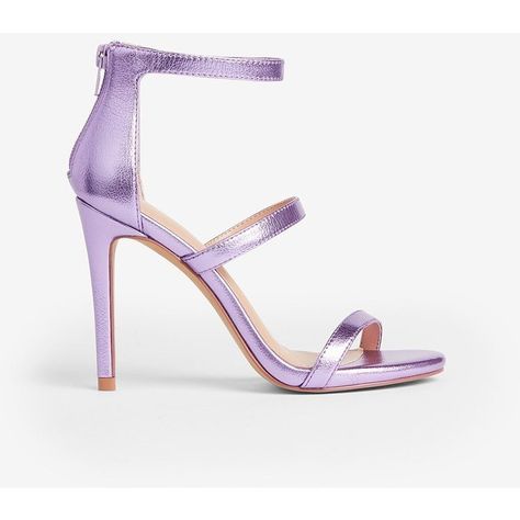 Express Metallic Heeled Sandals ($41) ❤ liked on Polyvore featuring shoes, sandals, purple, formal sandals, zipper sandals, purple heeled sandals, party sandals and open toe sandals Formal Sandals, Lavender Quince, Purple High Heels, Purple Sandals, Strappy High Heels Sandals, Purple Heels, Sandals Strappy, Purple Party, Purple Metallic