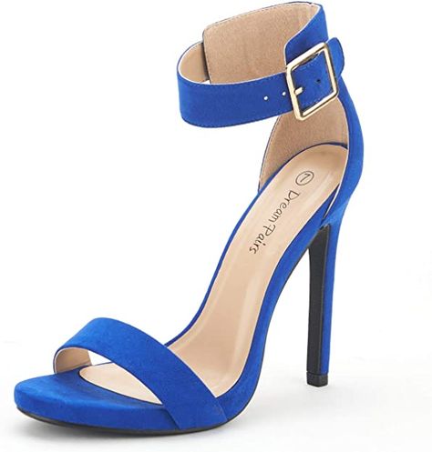 Amazon.com | DREAM PAIRS Women's Elegantee Royal Blue Buckle Strappy Pumps Heel Sandals Size 5 US | Heeled Sandals Blue 4-inch Heels, Blue Slingback Heels With 4-inch Heel, Blue High Heels With 4-inch Heel, Blue Wedge Heel Sandals With 4-inch Heel, Blue Synthetic Sandals With 4-inch Heel, Strappy Pumps, Pump Dress, Pumps Heels, Royal Blue