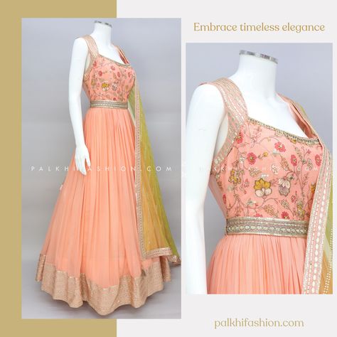 Elegance personified! Step into the world of timeless Indian tradition with Palkhi Fashion. From vibrant outfits to regal lehengas, we have it all. Explore our exquisite collection and let your style speak volumes! #IndianTradition #PalkhiFashion #EthnicEnsemble #TimelessElegance #IndianFashion #TraditionalWear #CultureCouture #FashionGoals #ClassicChic #TrendyTradition #InstaFashion #MustHaveCollection Dupatta Saree, Peach Outfit, Palkhi Fashion, Peach Clothes, Vibrant Outfits, India Love, Designer Outfits, Indian Designer Outfits, Classic Chic