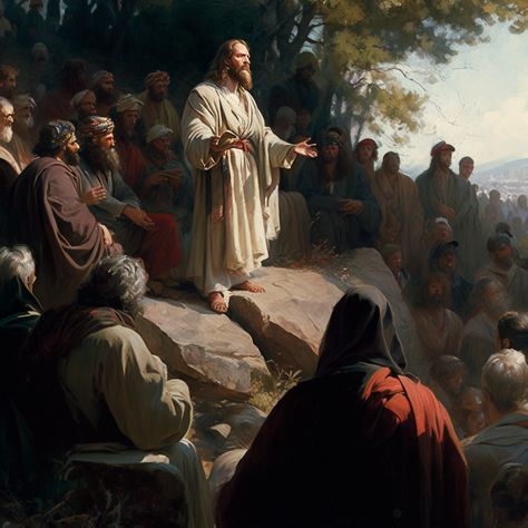 Jesus Sermon On The Mount, Mount Wallpaper, Jesus Disciples, The Sermon On The Mount, Christ Painting, Sermon On The Mount, Jesus Christ Painting, Jesus Artwork, Patriotic Art