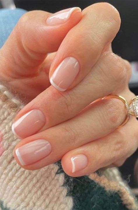 Minimal Short Nail Design, Subtle French Tip Nails, Muted French Manicure, Short Rounded Square Nails, French Manicure Natural Nails, Very Short French Nails, Mini French Nails, Subtle French Manicure, Short Manicure Nails