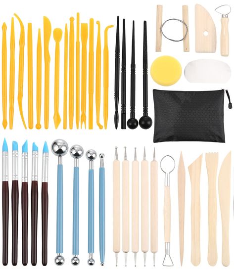 PRICES MAY VARY. HIGH QUALITY MATERIALS: The clay tools are made of high quality wood, plastic and alloy. The clay tool handle is safe and comfortable, with a perfect combination of stainless steel tip and wooden handle. The pottery tool set includes double-sided snack tool, rubber tip, plastic modeling tool, clay carving tool, needle tool, detail tool, sponge and storage bag and more. All sizes basically meet the needs of your various craft projects for clay models and different creative effect Clay Carving, Clay Models, Sculpting Tools, Clay Diy Projects, Polymer Clay Tools, Pottery Tools, Clay Tools, Fun Easy Crafts, Diy Clay Crafts